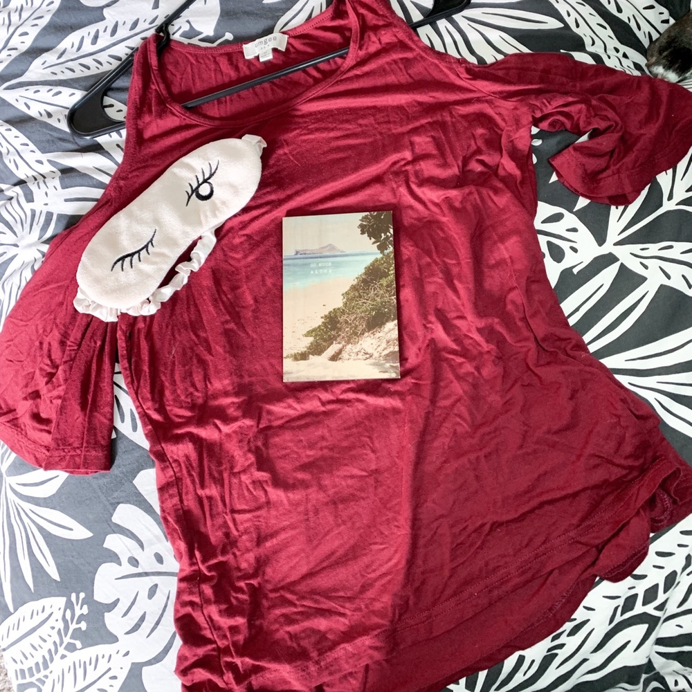 Burgundy open shoulder top
